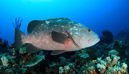 Grouper fish swimming in coral reef