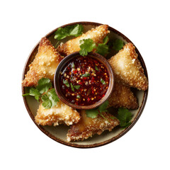 Crispy Fried Wontons with Spicy Sweet Chili Sauce - Overhead View