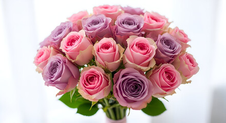 Obraz premium A bouquet of pink and purple roses in full bloom