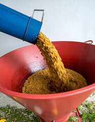 Grain being poured into a hopper