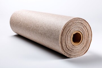 A rolled-up beige, speckled fabric; possibly a textile or filter material, showing a cardboard core
