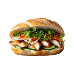 Delicious Grilled Chicken Banh Mi Sandwich with Fresh Herbs and Vegetables