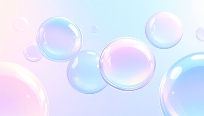 Abstract 3D glass spheres floating over blurred gradient background, frosted texture