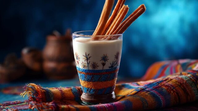 Creamy cinnamon drink closeup