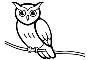 line art Owl sitting on branch silhouette illustration