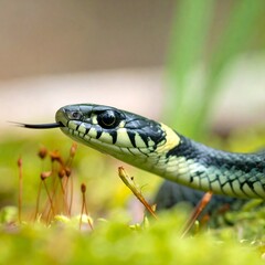 Fototapeta premium Close-up of a snake in moss
