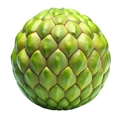 3 D rendered cherimoya fruit with textured green scales isolated on a transparent background tropical fruit