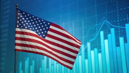 United States flag with digital bar chart — concept of modern finance and technology-driven trade