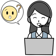 笑顔のコールセンターの女性と問い合わせる人