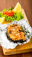 Grilled salmon fillet with lemon and herbs