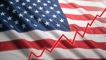 USA flag with red declining line graph — representing market downturn and economic challenge