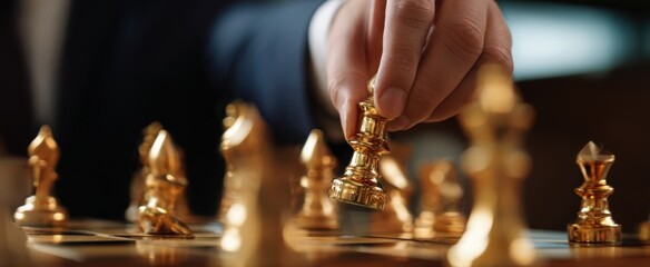 The strategic movement of a golden chess piece during a competitive game.