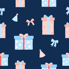 Seamless Gift Pattern with Colorful Wrapped Boxes and Ribbons