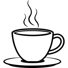 Coffee cup with-steam line art vector illustration  