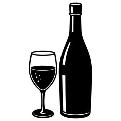 Wine bottle glass silhouette vector illustration  
