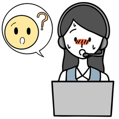 緊張しているコールセンターの女性と問い合わせる人