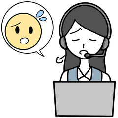 ため息をつくコールセンターの女性と困っている人