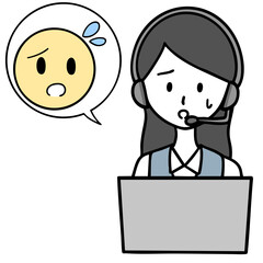 困っているコールセンターの女性と問い合わせる人