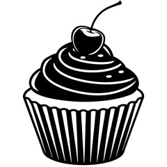 Cupcake with cherry silhouette vector illustration  