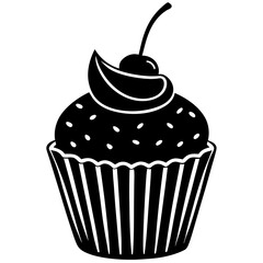 Cupcake with cherry silhouette vector illustration  