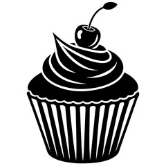 Cupcake with cherry silhouette vector illustration  