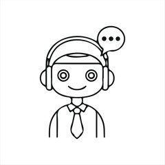 Minimal chatbot AI icon design showing a friendly robot assistant with a communication bubble on a smartphone. Ideal for illustrating virtual helpdesk, artificial intelligence, messaging services, and