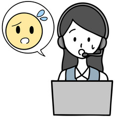 戸惑うコールセンターの女性と相談する人