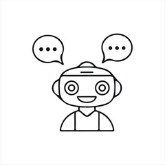 Minimal chatbot AI icon design showing a friendly robot assistant with a communication bubble on a smartphone. Ideal for illustrating virtual helpdesk, artificial intelligence, messaging services, and