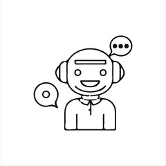 Minimal chatbot AI icon design showing a friendly robot assistant with a communication bubble on a smartphone. Ideal for illustrating virtual helpdesk, artificial intelligence, messaging services, and