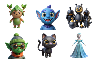 Whimsical 3d mythical creature icons bundle set for diverse digital designs transparent background