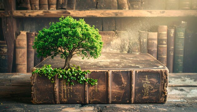 Ancient book with a small tree