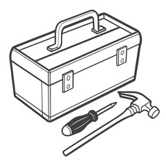 Classic metal toolbox with a hammer and screwdriver ready for home improvement projects