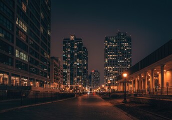 high angle buildings with lights landscape
