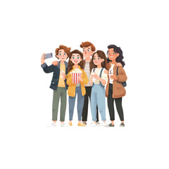 Fototapeta premium Happy Diverse Group of Friends Taking a Selfie at the Movies