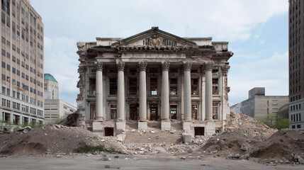 A building with a lot of damage and rubble