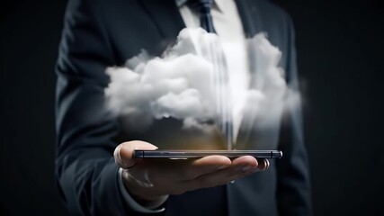 Businessperson Holding Tablet with Cloud Computing Concept - Powered by Adobe