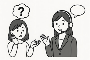 Consultation and Assistance: A concerned individual seeks guidance from a helpful advisor, their expressions and dialogue bubbles portraying the essence of customer support and problem-solving.