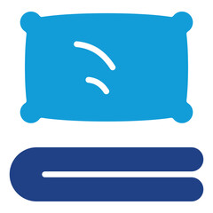 Pillow Blanket Glyph Blue Silhouette Icon Design Vector - Pillow and folded blanket symbolizing comfort, rest, and bedroom essentials