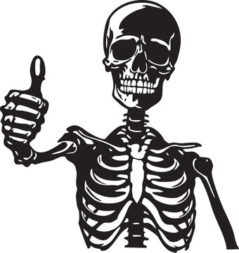 Funny thumbs up skeleton, a human skeleton mascot, and a scary Halloween character.

