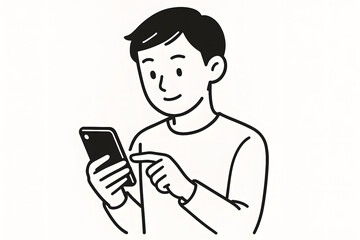 Man Using Smartphone: A simple illustration shows a man engrossed in his phone, tapping on the screen with a thoughtful expression, the very epitome of modern connectivity.