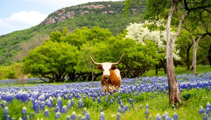 Longhorn in Bluebonnet Field © senang