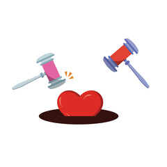 Red Heart Hit by Carnival Hammer. Symbol of Fun Fair Game, Love Challenge, Risky Romance, Playful Attraction, Strength Test, Passion Target, and Entertainment Relationship Concept