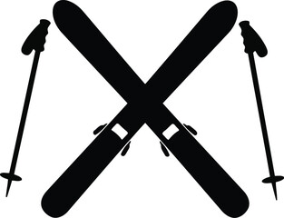 Crossed skis and poles vector icon for winter sports and snow adventure design vector