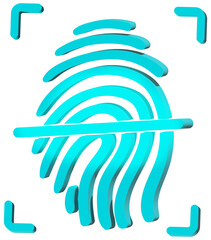 3d glowing fingerprint scanner icon, biometric security identification technology illustration