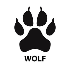 Black and white wolf paw print icon. Animal footprints silhouette flat illustration design on white background.