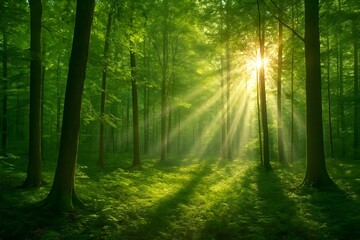 Obraz premium green forest landscape with sunlight