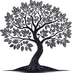 Walnuts tree line art black design variant 