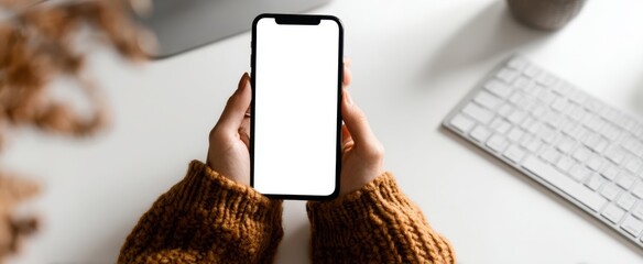 The smartphone in hands ready for a personalized mockup display.