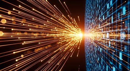 Data Stream Flowing into Digital Grid image photo