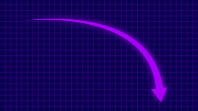 Down curve arrow animation, Falling prices concept arrow animation with grid line background